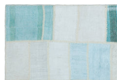 Teselya Blue Patchwork Wool Handmade Area Rug 5'1" x 7'6"