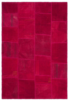 Teselya Pink Patchwork Wool Handmade Area Rug 5'2" x 7'8"