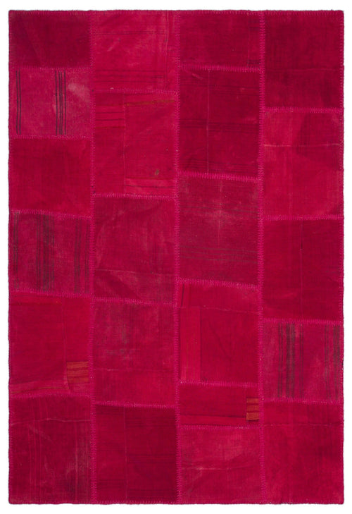 Teselya Pink Patchwork Wool Handmade Area Rug 5'2" x 7'8"