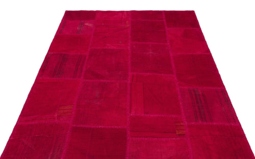 Teselya Pink Patchwork Wool Handmade Area Rug 5'2" x 7'8"