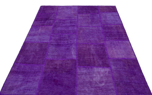 Teselya Purple Patchwork Wool Handmade Area Rug 5'3" x 7'7"