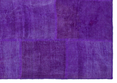 Teselya Purple Patchwork Wool Handmade Area Rug 5'3" x 7'7"