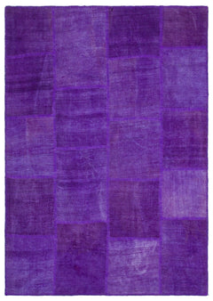 Teselya Purple Patchwork Wool Handmade Area Rug 5'3" x 7'7"
