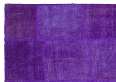 Teselya Purple Patchwork Wool Handmade Area Rug 5'3" x 7'7"