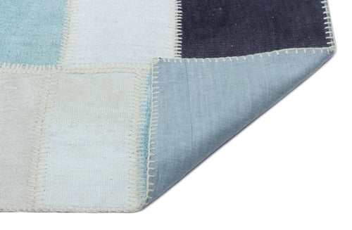 Teselya 25562 Blue Patchwork Wool Handmade Area Rug 5'3" x 7'7"