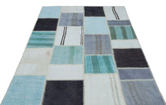 Teselya 25562 Blue Patchwork Wool Handmade Area Rug 5'3" x 7'7"