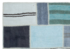 Teselya 25562 Blue Patchwork Wool Handmade Area Rug 5'3" x 7'7"