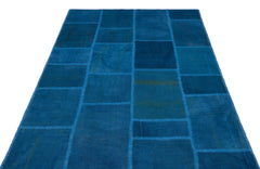 Teselya Blue Patchwork Wool Handmade Area Rug 5'1" x 7'7"