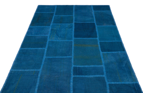 Teselya Blue Patchwork Wool Handmade Area Rug 5'1" x 7'7"