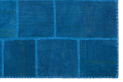 Teselya Blue Patchwork Wool Handmade Area Rug 5'1" x 7'7"