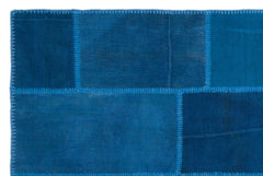 Teselya Blue Patchwork Wool Handmade Area Rug 5'1" x 7'7"