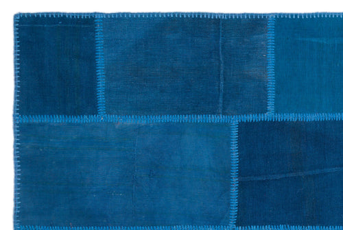 Teselya Blue Patchwork Wool Handmade Area Rug 5'1" x 7'7"