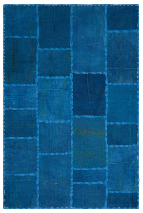 Teselya Blue Patchwork Wool Handmade Area Rug 5'1" x 7'7"