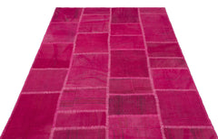 Teselya Pink Patchwork Wool Handmade Area Rug 5'1" x 7'8"