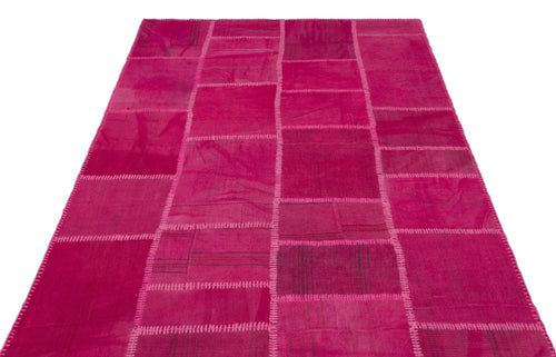 Teselya Pink Patchwork Wool Handmade Area Rug 5'1" x 7'8"
