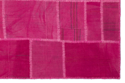 Teselya Pink Patchwork Wool Handmade Area Rug 5'1" x 7'8"