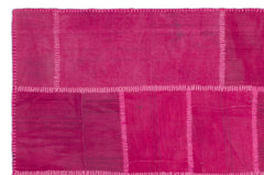 Teselya Pink Patchwork Wool Handmade Area Rug 5'1" x 7'8"