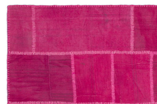 Teselya Pink Patchwork Wool Handmade Area Rug 5'1" x 7'8"