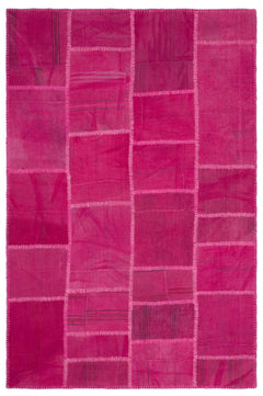 Teselya Pink Patchwork Wool Handmade Area Rug 5'1" x 7'8"