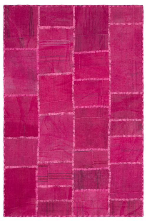 Teselya Pink Patchwork Wool Handmade Area Rug 5'1" x 7'8"