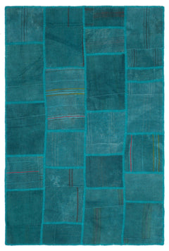 Teselya Turquoise Patchwork Wool Handmade Area Rug 4'11" x 7'5"