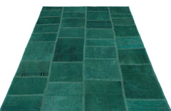 Teselya Green Patchwork Wool Handmade Area Rug 5'0" x 7'7"