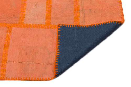 Teselya Orange Patchwork Wool Handmade Area Rug 5'2" x 7'7"