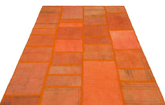 Teselya Orange Patchwork Wool Handmade Area Rug 5'2" x 7'7"