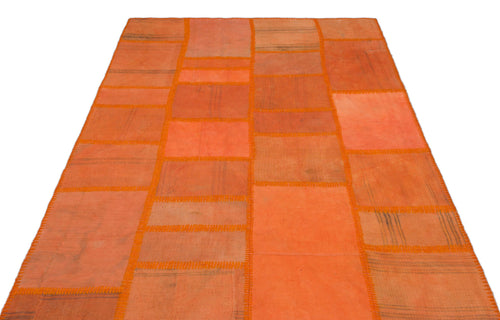 Teselya Orange Patchwork Wool Handmade Area Rug 5'2" x 7'7"