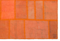 Teselya Orange Patchwork Wool Handmade Area Rug 5'2" x 7'7"