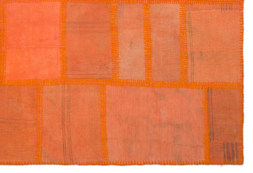 Teselya Orange Patchwork Wool Handmade Area Rug 5'2" x 7'7"