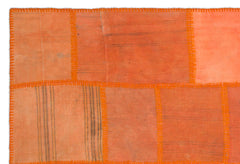 Teselya Orange Patchwork Wool Handmade Area Rug 5'2" x 7'7"