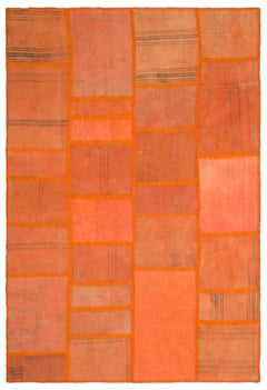 Teselya Orange Patchwork Wool Handmade Area Rug 5'2" x 7'7"