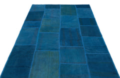 Teselya Blue Patchwork Wool Handmade Area Rug 5'1" x 7'7"