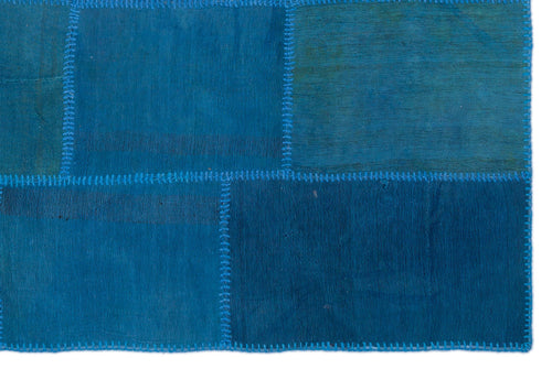 Teselya Blue Patchwork Wool Handmade Area Rug 5'1" x 7'7"