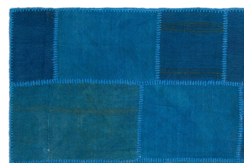 Teselya Blue Patchwork Wool Handmade Area Rug 5'1" x 7'7"