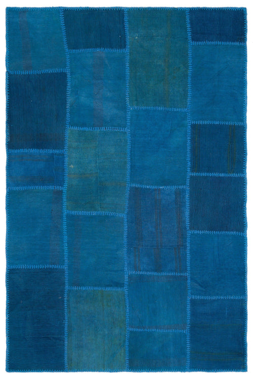 Teselya Blue Patchwork Wool Handmade Area Rug 5'1" x 7'7"