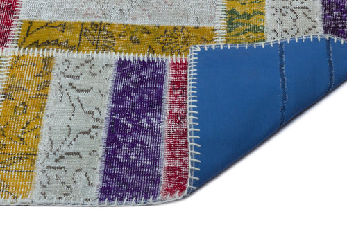 Iskece Beige Patchwork Wool Handmade Area Rug 5'3" x 7'10"