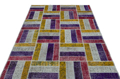 Iskece Beige Patchwork Wool Handmade Area Rug 5'3" x 7'10"