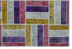 Iskece Beige Patchwork Wool Handmade Area Rug 5'3" x 7'10"