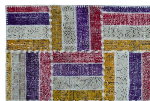 Iskece Beige Patchwork Wool Handmade Area Rug 5'3" x 7'10"