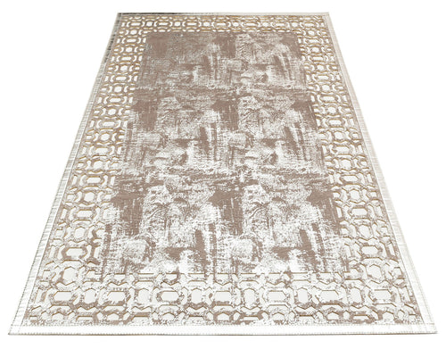 Carved Leather Rug - Modern Grey Leather Carpet With Shiny Border & Anti Slip