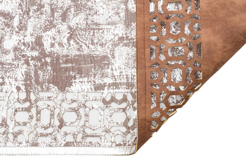 Carved Leather Rug - Modern Grey Leather Carpet With Shiny Border & Anti Slip