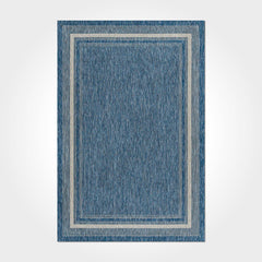 Digital Print Area Rug – Washable Non Slip Blue Frame Chenille Carpet