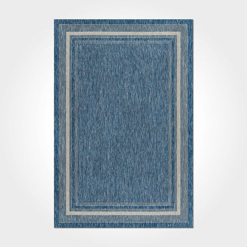 Digital Print Area Rug – Washable Non Slip Blue Frame Chenille Carpet