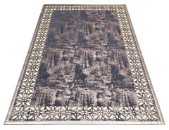 Modern Leather Rug – Blue Artificial Leather Carpet with Shiny Border & Anti Slip