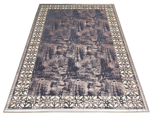 Modern Leather Rug – Blue Artificial Leather Carpet with Shiny Border & Anti Slip