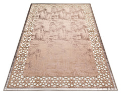 Modern Leather Rug - Bronze Artificial Leather Carpet with Shiny Embroidery