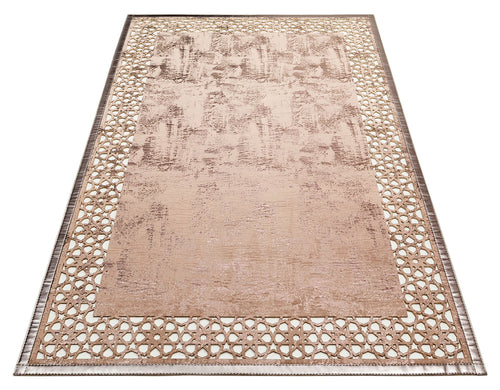 Modern Leather Rug - Bronze Artificial Leather Carpet with Shiny Embroidery