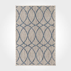 Geometric Area Rug – Washable Non Slip Chenille Cotton Rug with Blue Cream Design
